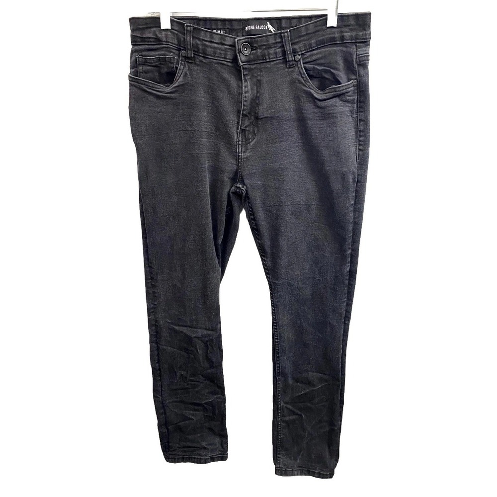 Stone Falcon Slim Fit Jeans Mens 36x32 Black Denim Cotton Stretch Straight Leg